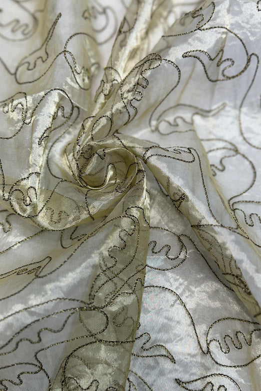 Gold Organza with Gold/Black Embroidery Tissue Metallic Embroidery