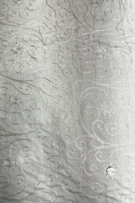 White Embroidered Silk Linen MEMT-003