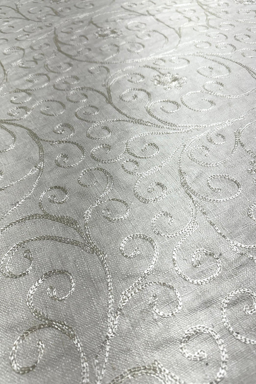 White Embroidered Silk Linen MEMT-003