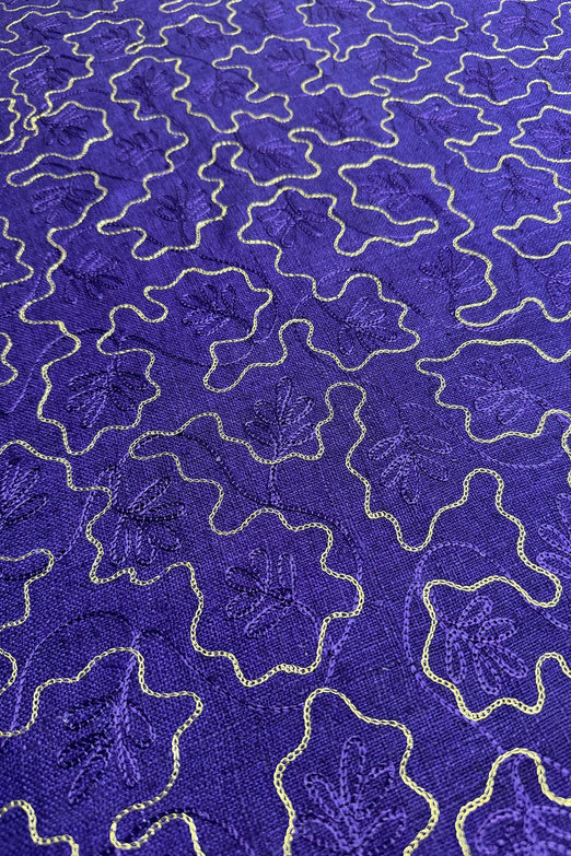 Purple Embroidered Silk Linen MEMT-010-04
