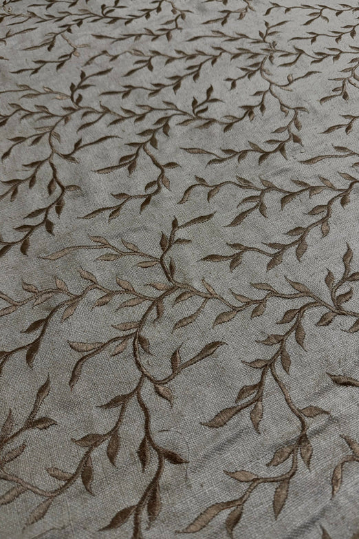 Khaki Embroidered Silk Linen MEMT-017-C