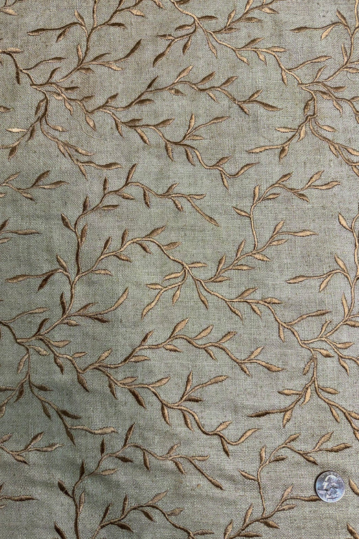 Khaki Embroidered Silk Linen MEMT-017