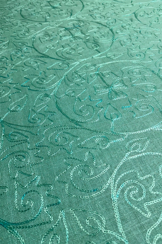 Pistachio Embroidered Silk Linen MEMT-018-01