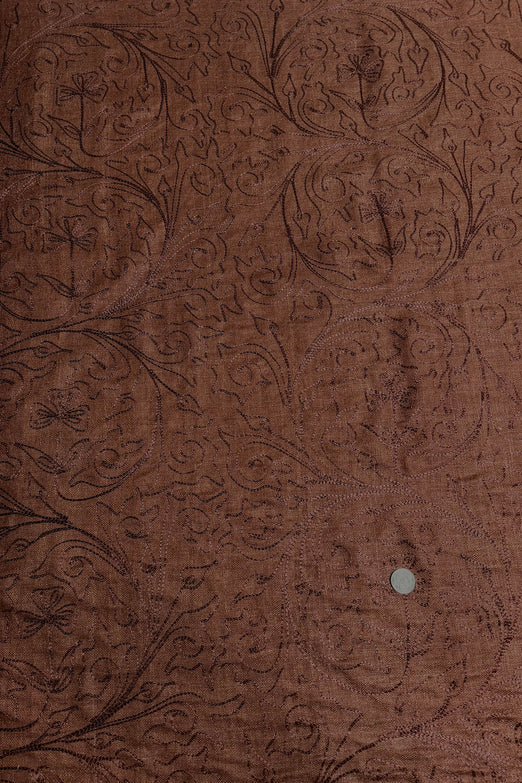 Brown Embroidered Silk Linen MEMT-018-14