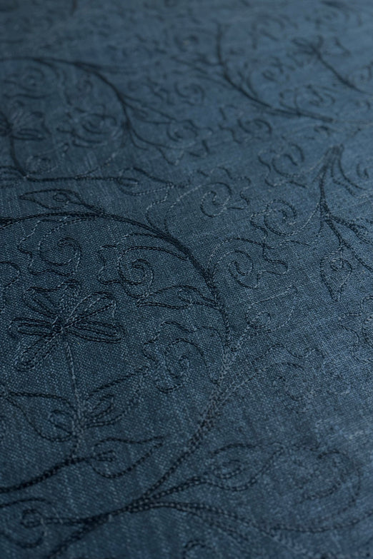 Navy Embroidered Silk Linen MEMT-018-15