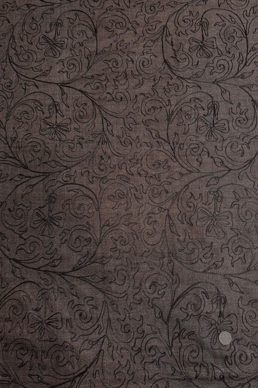 Brown Embroidered Silk Linen MEMT-018-16