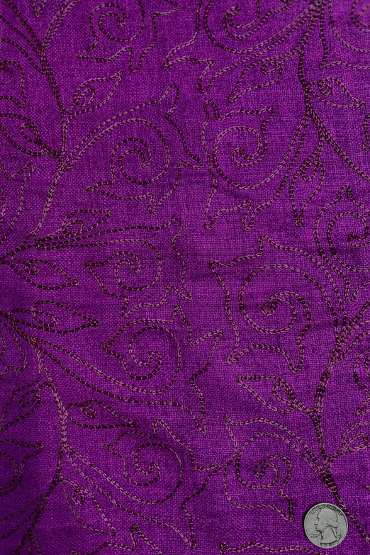 Purple Embroidered Silk Linen MEMT-018-18