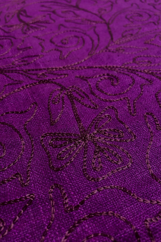 Purple Embroidered Silk Linen MEMT-018-18