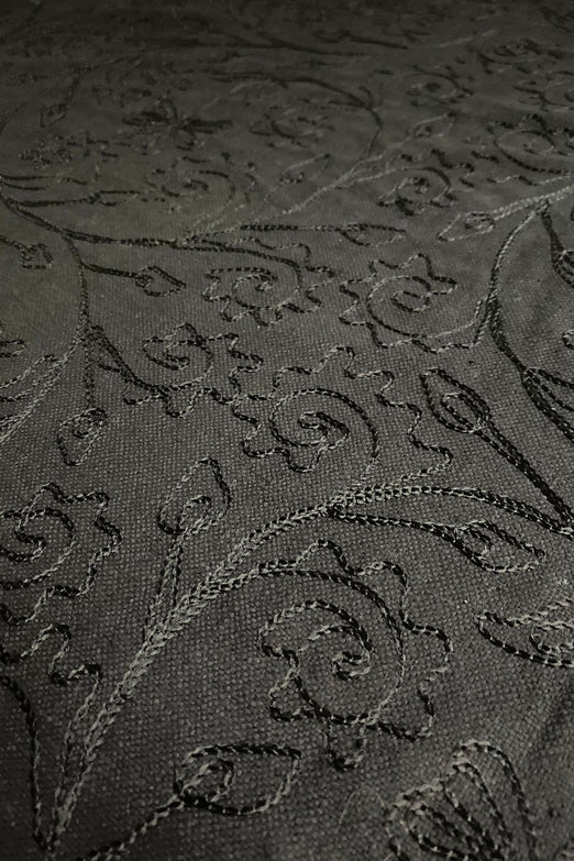 Black Embroidered Silk Linen MEMT-018-19