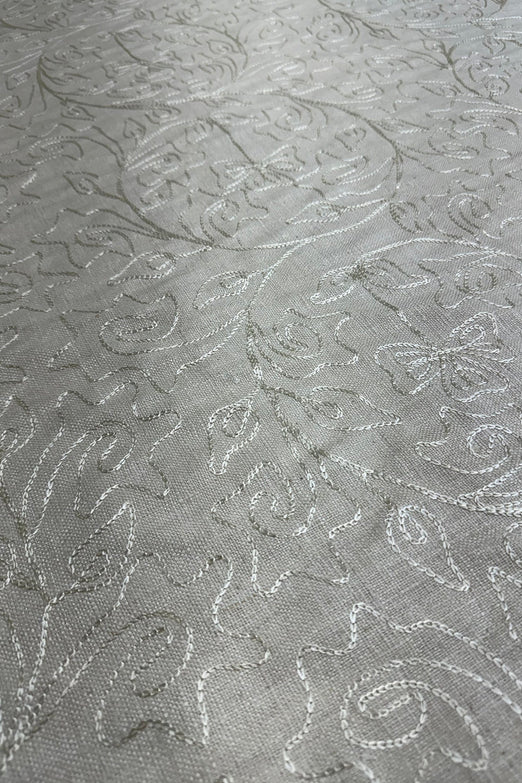 Ivory Embroidered Silk Linen MEMT-018-25