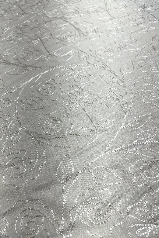 White Embroidered Silk Linen MEMT-018-30