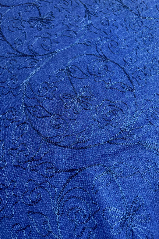 Azure Blue Embroidered Silk Linen MEMT-018-38