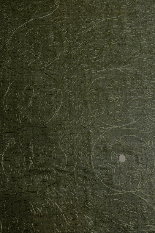Olive Green Embroidered Silk Linen MEMT-018-4