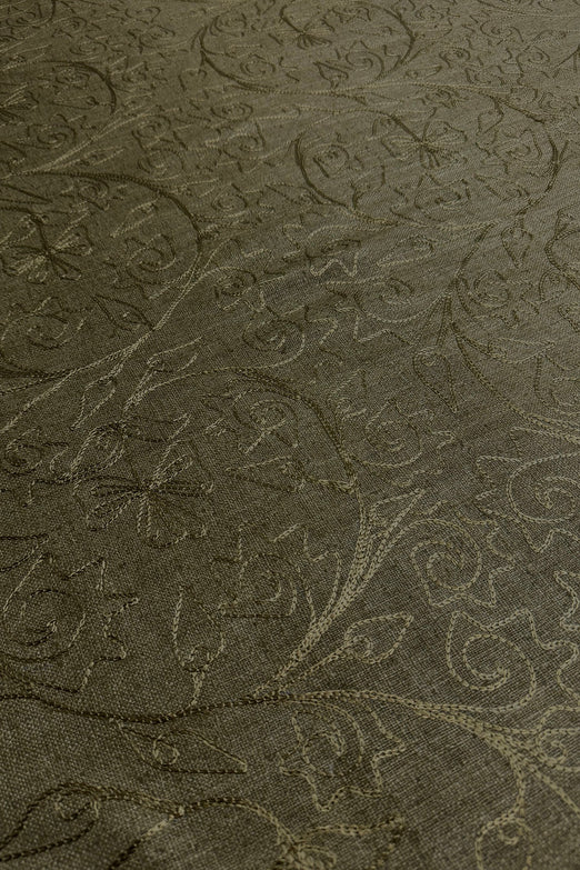 Dark Olive Embroidered Silk Linen MEMT-018-65