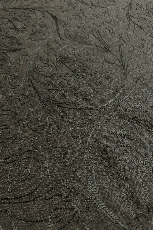 Dark Olive Embroidered Silk Linen MEMT-018-06