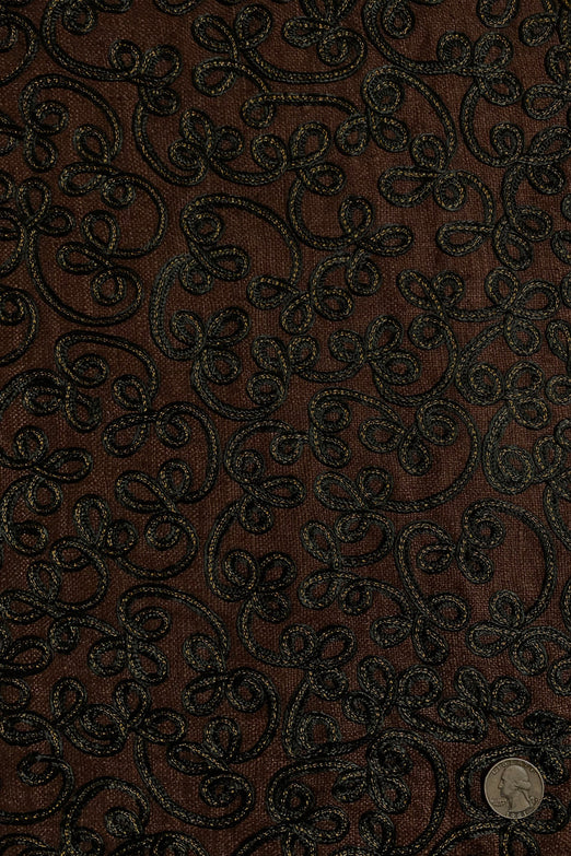 Brown Embroidered Silk Linen MEMT-021-04