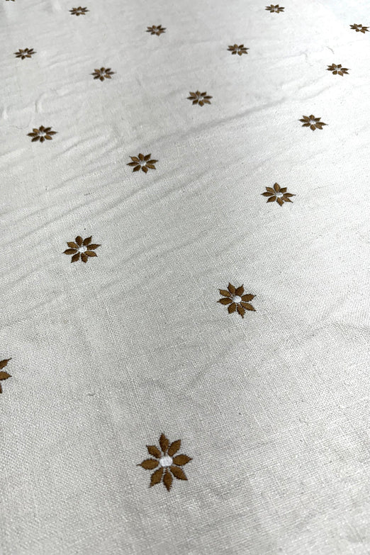 White Embroidered Silk Linen MEMT-023-13