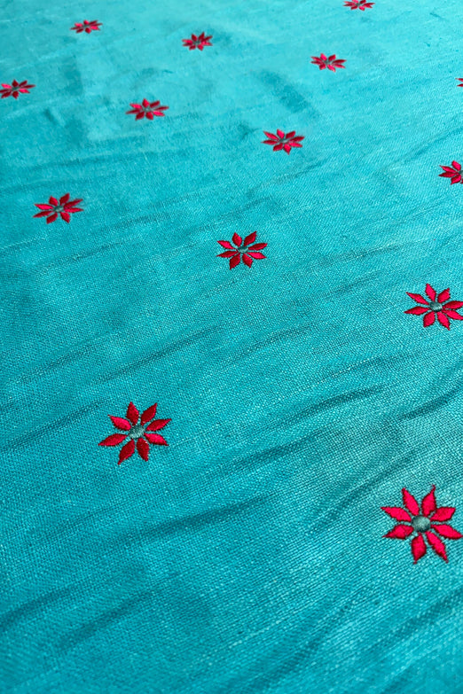 Lake Blue Embroidered Silk Linen MEMT-023-16