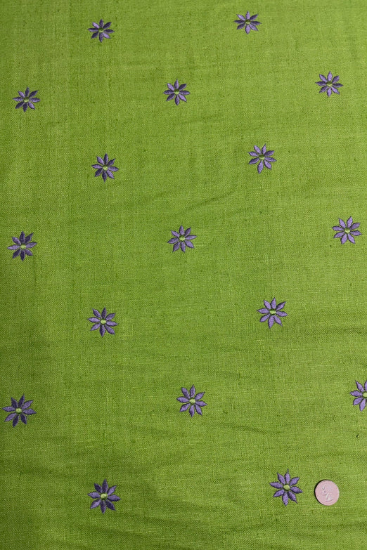 Lime Green Embroidered Silk Linen MEMT-023-19