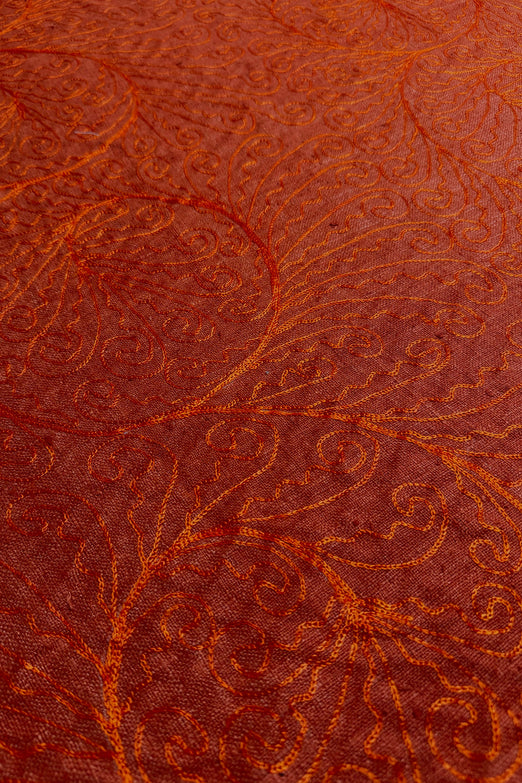 Vivid Orange Embroidered Silk Linen MEMT-026-11