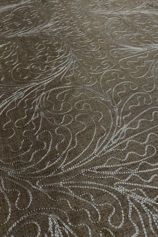Light Brown Embroidered Silk Linen MEMT-026-12