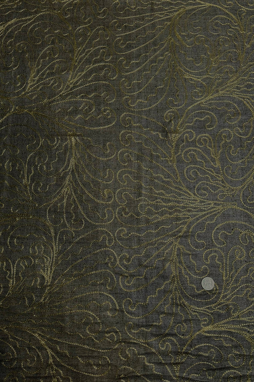 Olive Green Embroidered Silk Linen MEMT-026-14