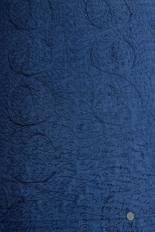 Blue Embroidered Silk Linen MEMT-026-01