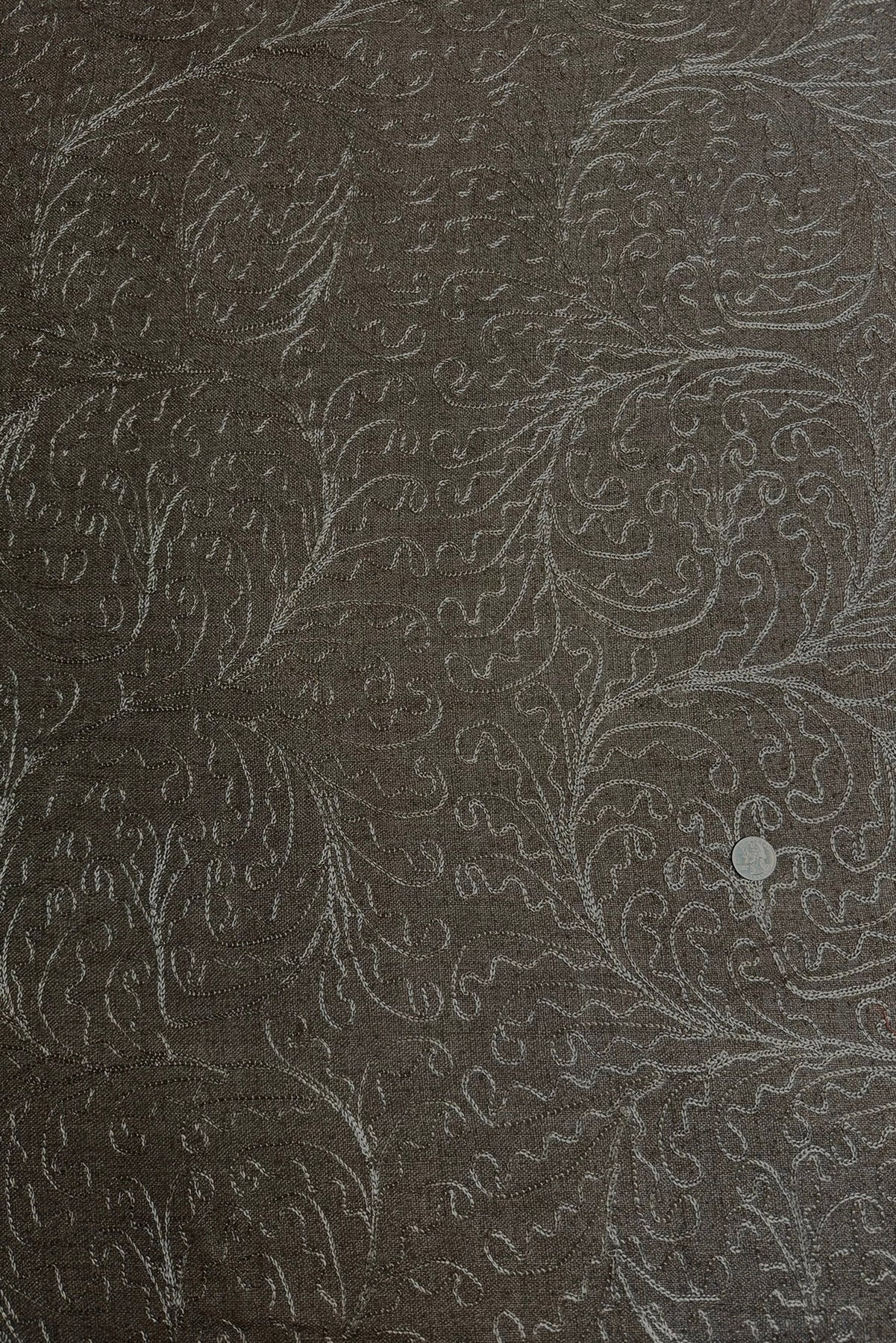 Tan Beige Embroidered Silk Linen MEMT-018-27