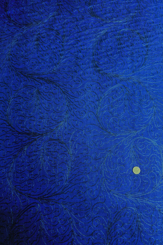 Royal Blue Embroidered Silk Linen MEMT-026-23