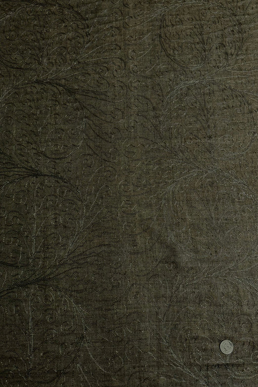 Dark Olive Embroidered Silk Linen MEMT-026-25