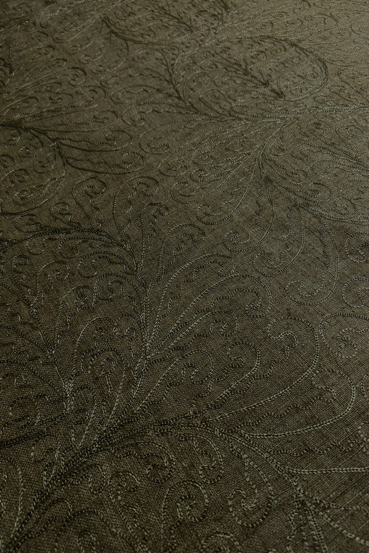 Dark Olive Embroidered Silk Linen MEMT-026-25