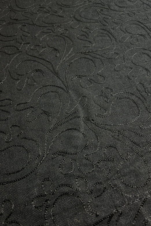 Black Embroidered Silk Linen MEMT-026-04