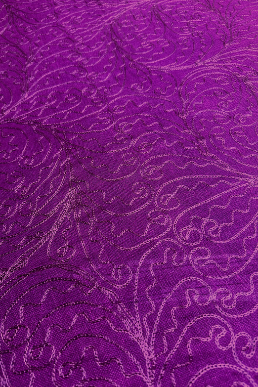 Purple Embroidered Silk Linen MEMT-026-07