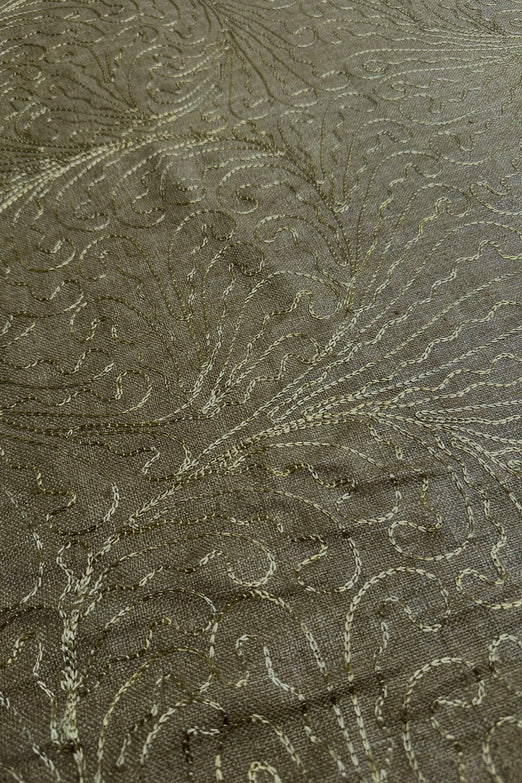 Dark Olive Embroidered Silk Linen MEMT-026-08