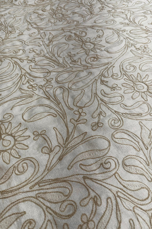 Ivory Embroidered Silk Linen MEMT-054