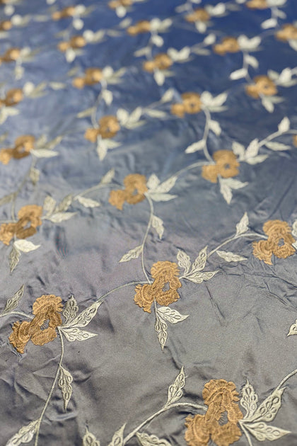 Sage Green/Multicolor Embroidered METF-030/1 Silk Taffeta