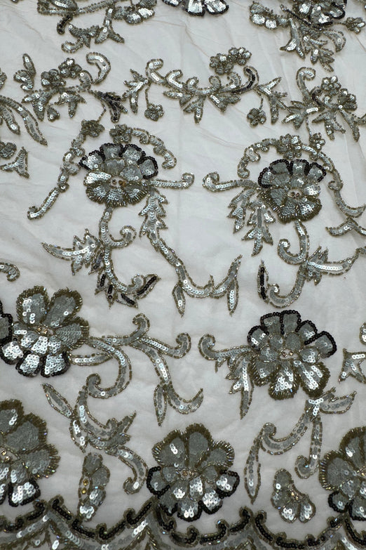 Silver Beading on Skin Tulle Embroidery