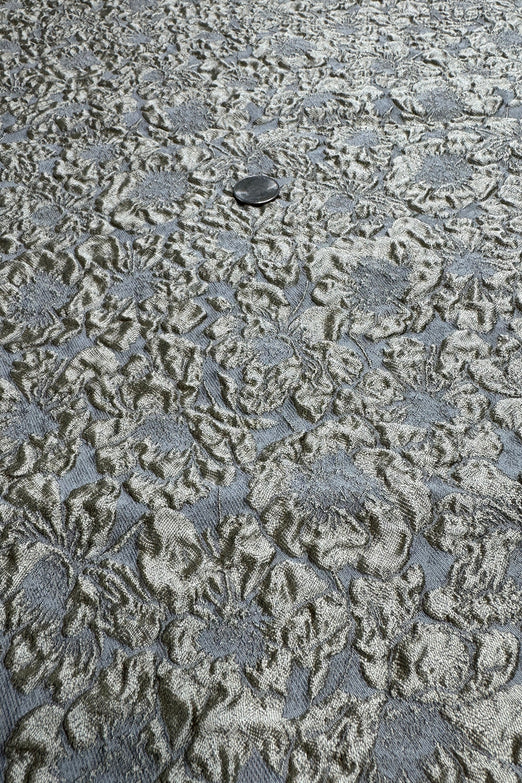 Gold Floral Silk Blend Hammered Pique