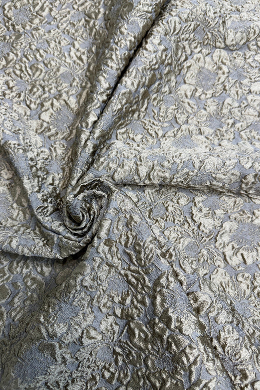 Gold Floral Silk Blend Hammered Pique