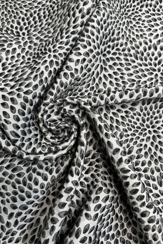 Black Silver Silk Blend Hammered Pique