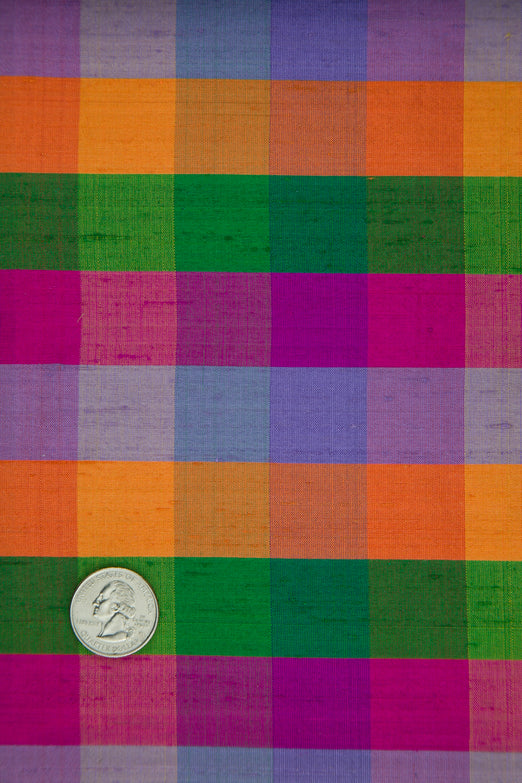 Multicolor Plaid Silk Shantung 216 Fabric