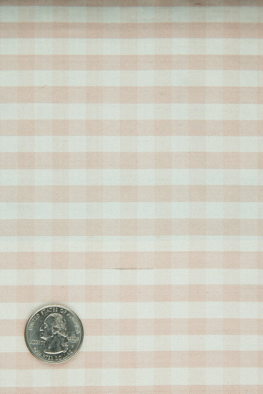 White Dusty Pink Gingham Silk Shantung 291 Fabric