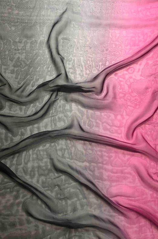 Fuchsia Rose/Black Ombre Silk Chiffon 2D-1001 Fabric
