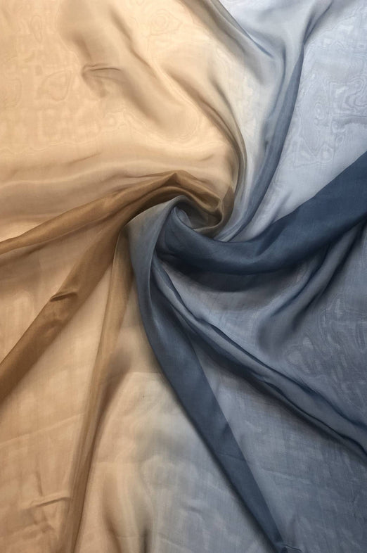 Sandstorm/Ink Blue Ombre Silk Chiffon 2D-1018/10 Fabric