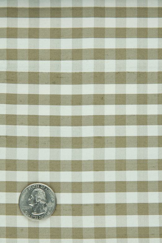 White Silver Sage Gingham Shantung 348 Fabric