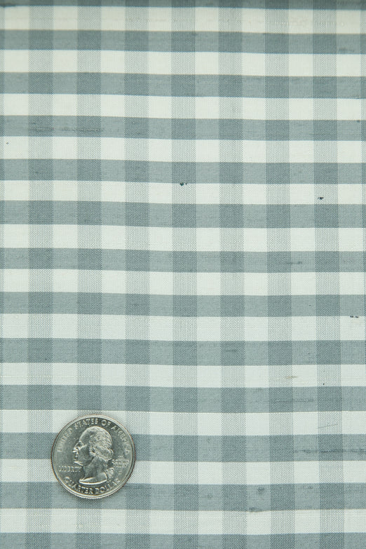 White Gray Gingham Shantung 355 Fabric