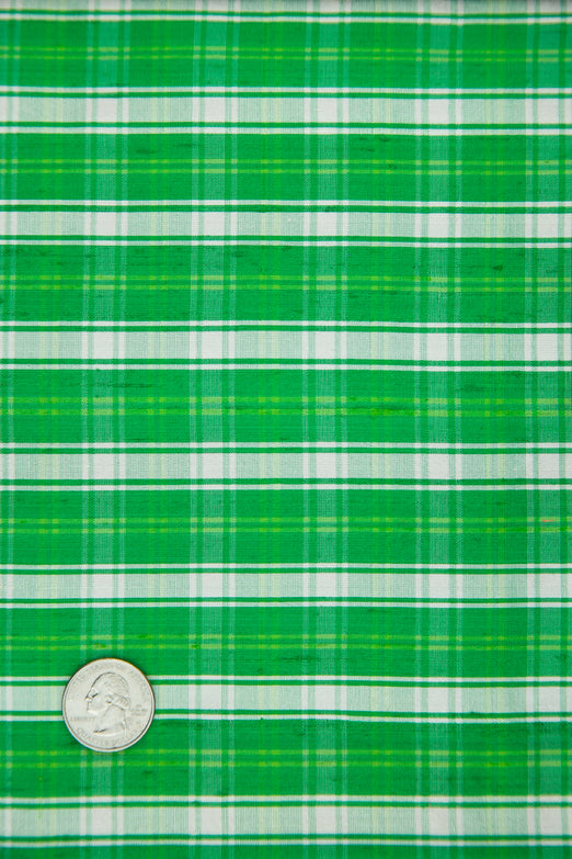 Green White Tartan 386 Silk Shantung