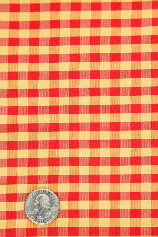 Gold Red Gingham Silk Shantung 396 Fabric