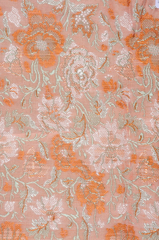 Coral Pink Silk Brocade Fabric