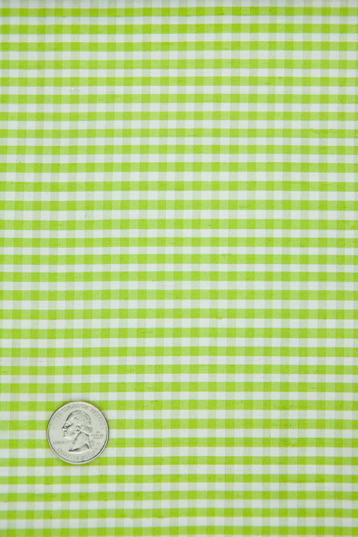 White Lime Green Gingham Shantung 432 Fabric